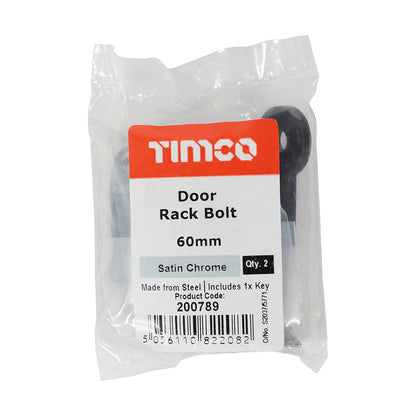 TIMCO Door Rack Bolts Satin Chrome - 60mm | Pack of 2