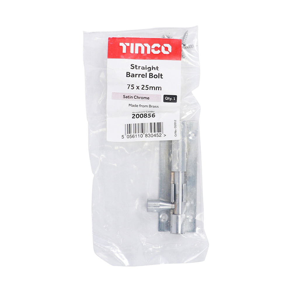 TIMCO Straight Barrel Bolt Satin Chrome - 75 x 25mm | Pack of 1