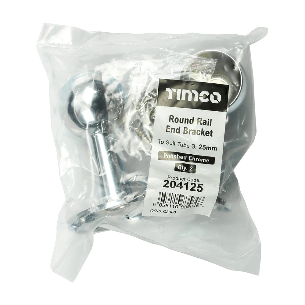 TIMCO End Bracket For Round Tube Polished Chrome - 25mm | Pack of 2