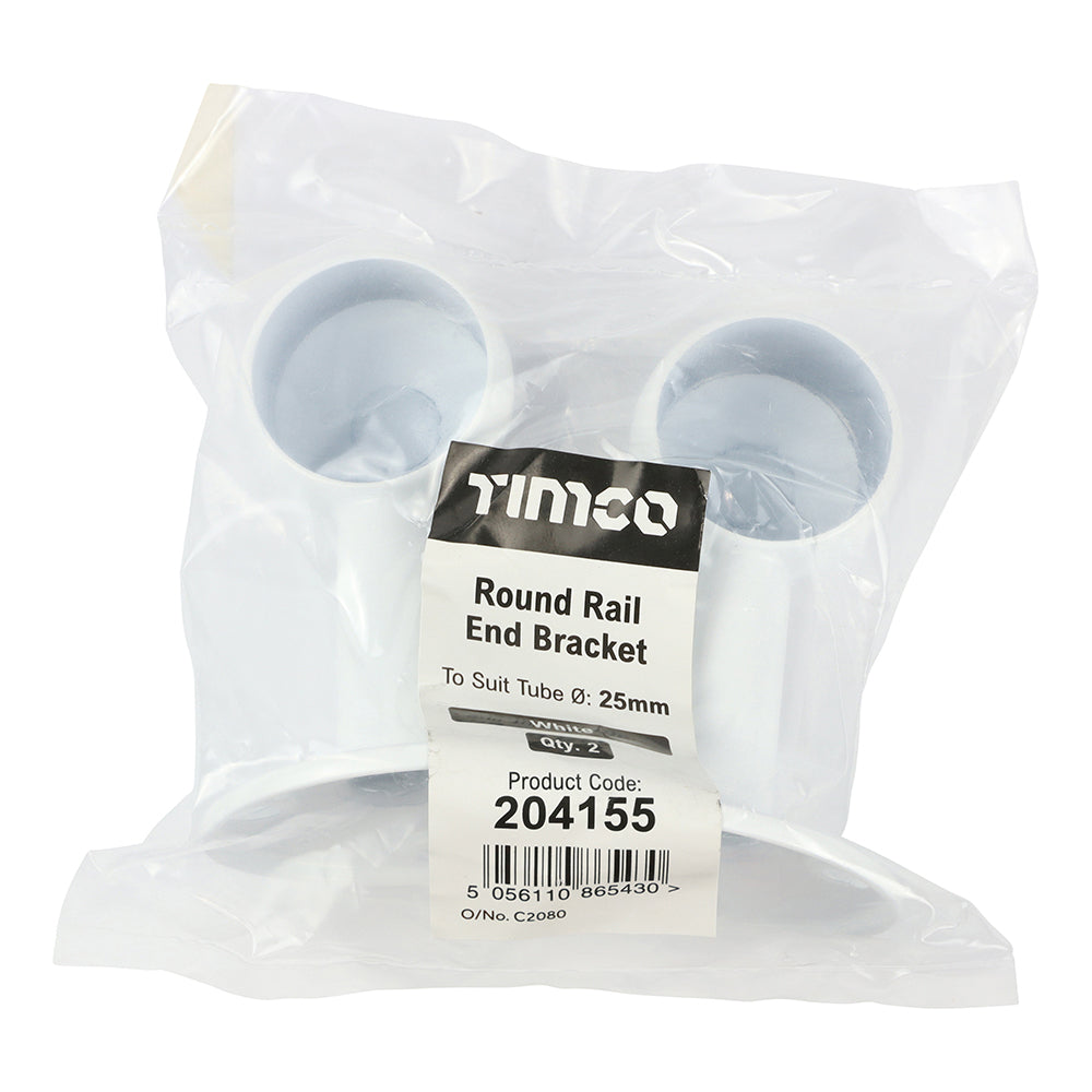 TIMCO End Bracket For Round Tube White - 25mm | Pack of 2