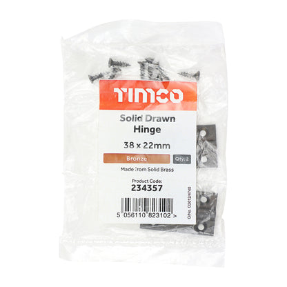 TIMCO Solid Drawn Brass Hinges Bronze - 38 x 22 | Pack of 2