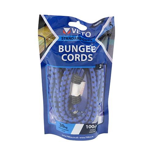 TIMCO Bungee Cords with Laminated Hook - Dia.8mm x 100cm | Pack of 2