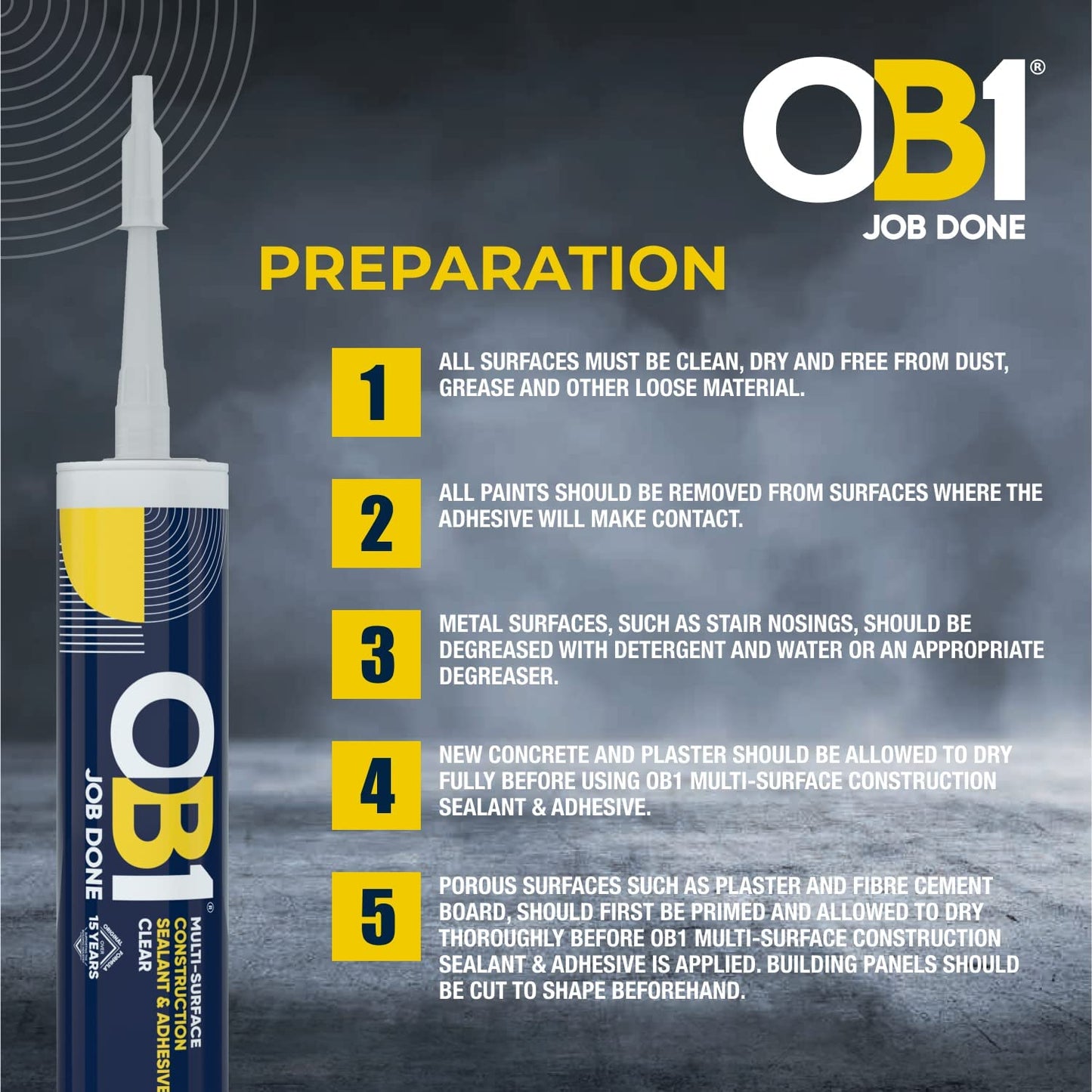 OB1  Multi-Surface Construction Sealant Adhesive Water Weather Resist