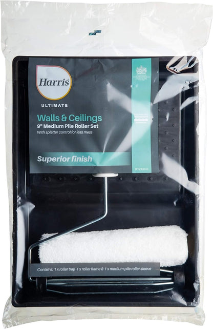 Harris Ultimate Walls & Ceilings Set Tray, Frame, Medium Pile Roller Sleeve 9in