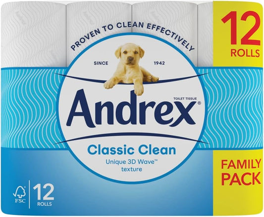 Andrex Classic Clean Toilet Tissue, 12 Rolls