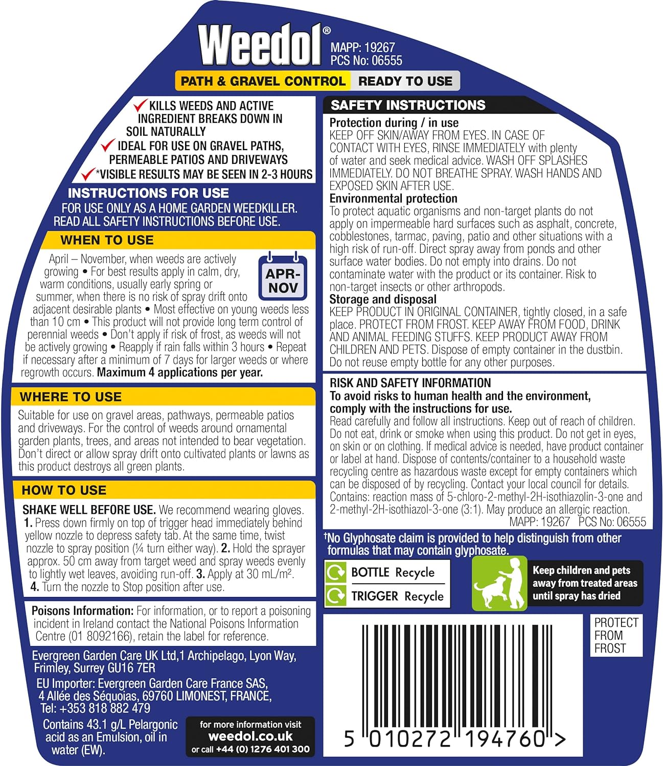 Weedol Path & Gravel Weedkiller, Ready to Use, 1L