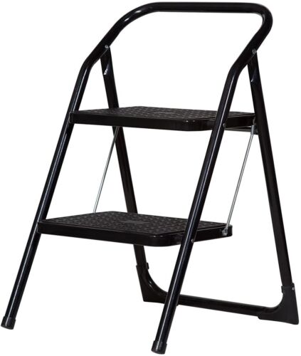 ABRU 2 Tread Stepstool Step Ladder Black Steel
