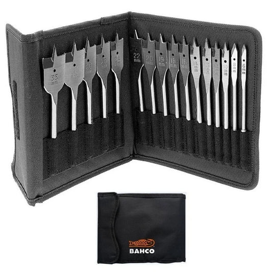 Bahco 15 Piece Flat Spade Drill Bit Set 6mm 35mm in Storage Wallet 9529SET15