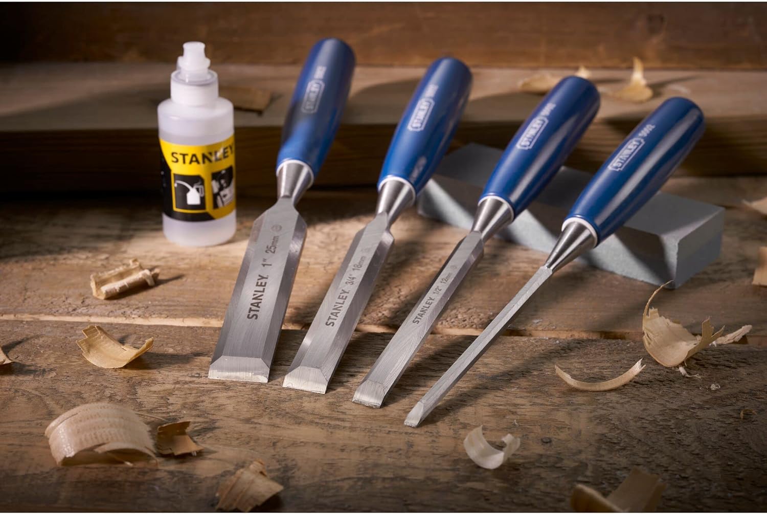 STANLEY 0-16-130 5002 Bevel Edge Chisel & Oilstone Set, 6 Piece