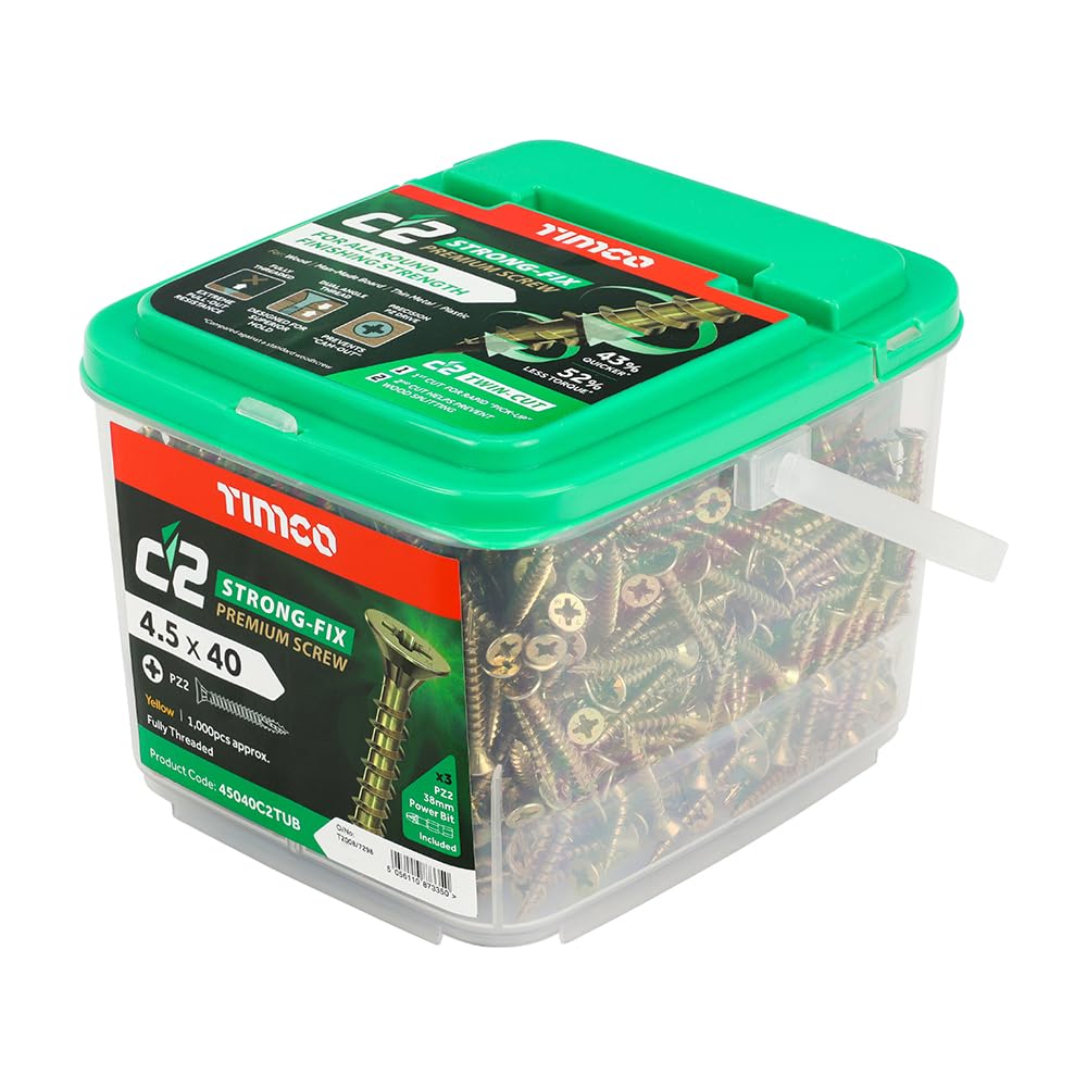 TIMCO C2 Strong-Fix Multi-Purpose Premium Countersunk Gold Woodscrews - 4.5 x 40 Tub OF 1000 - 45040C2TUB