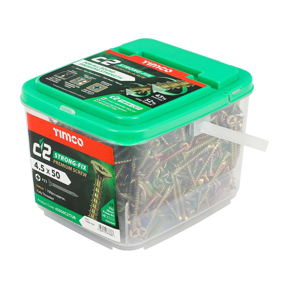 TIMCO C2 Strong-Fix Multi-Purpose Premium Countersunk Gold Woodscrews - 4.5 x 50 Tub OF 700 - 45050C2TUB