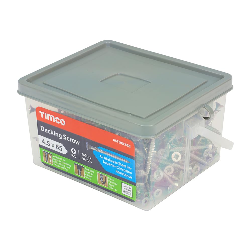 TIMCO Decking Screws Countersunk A2 Stainless Steel - 4.5 x 65 Tub OF 250 - 65TDECKSS