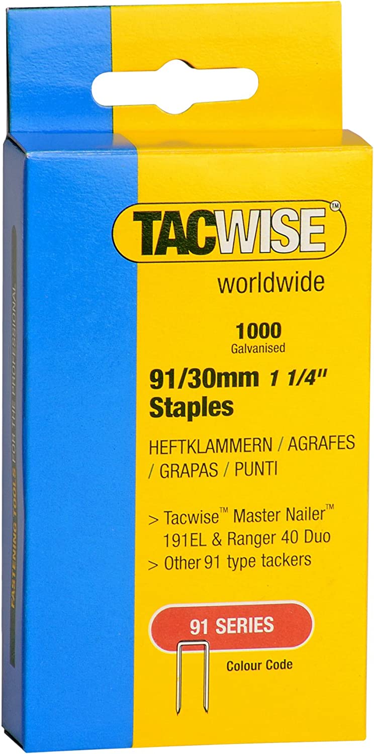 Tacwise 0286 Type 91 / 30 mm Galvanised Narrow Crown Staples, Pack of 1,000