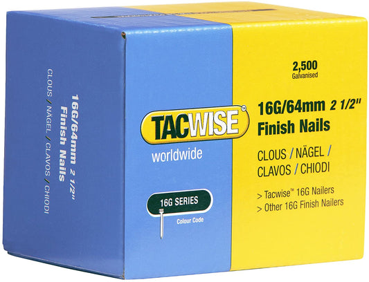 Tacwise 0301 Type 160 (16G) / 64 mm Galvanised Finish Nails, Pack of 2,500