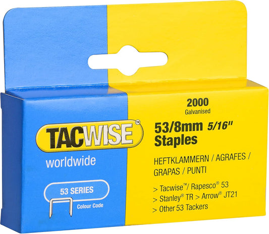 Tacwise 0335 Type 53 / 8 mm Galvanised Staples, Pack of 2000, Silver