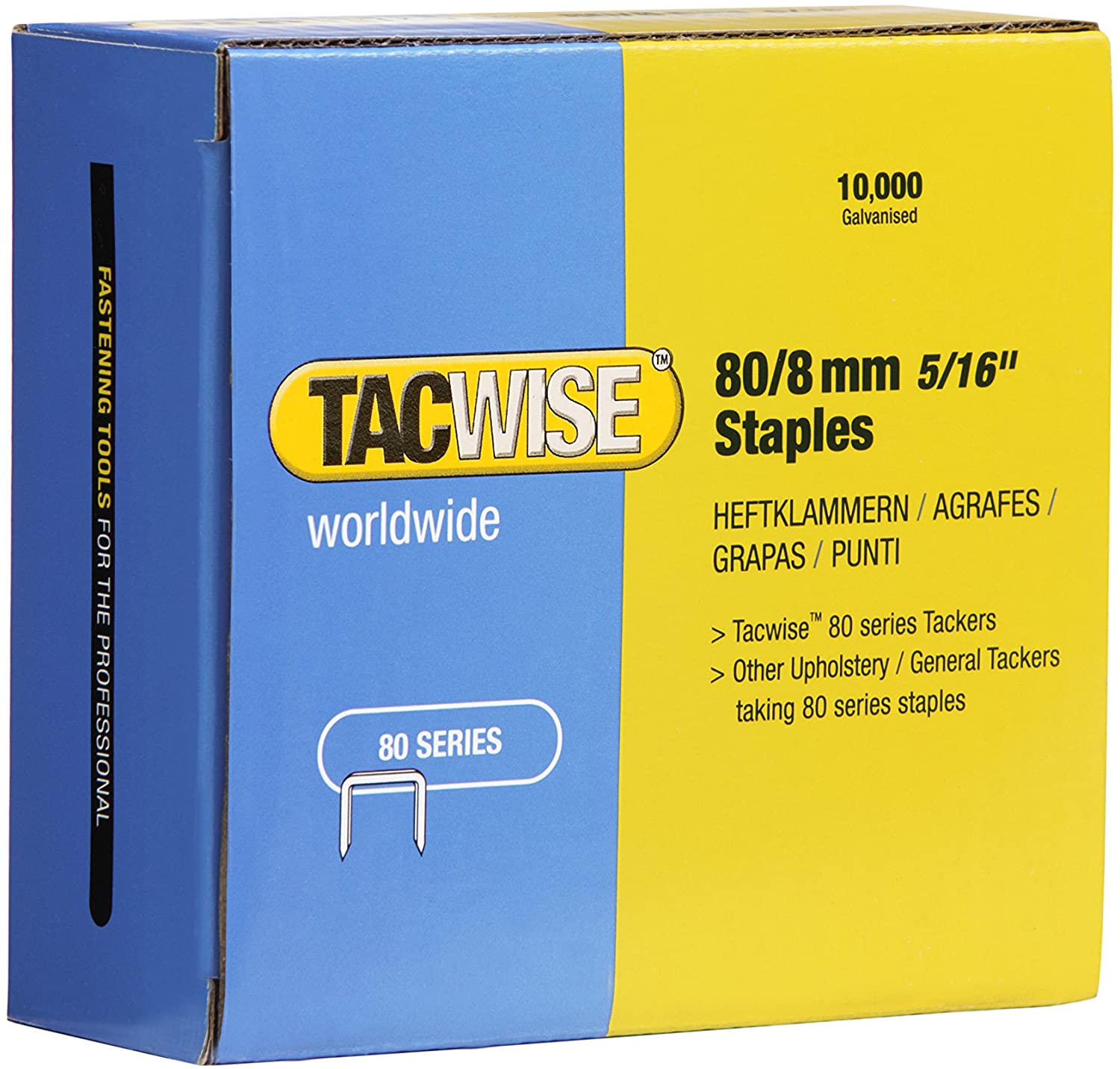 Tacwise 0382 Type 80 / 8 mm Galvanised Upholstery Staples, Pack of 10,000