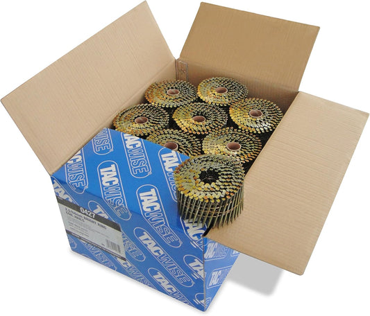 Tacwise 0427 Bright Flat Top Coil Nails Type 2.5 x 64 mm, Diamond Point, Ring Shank, 16° Inclined, Wire Collated, Pack of 9000