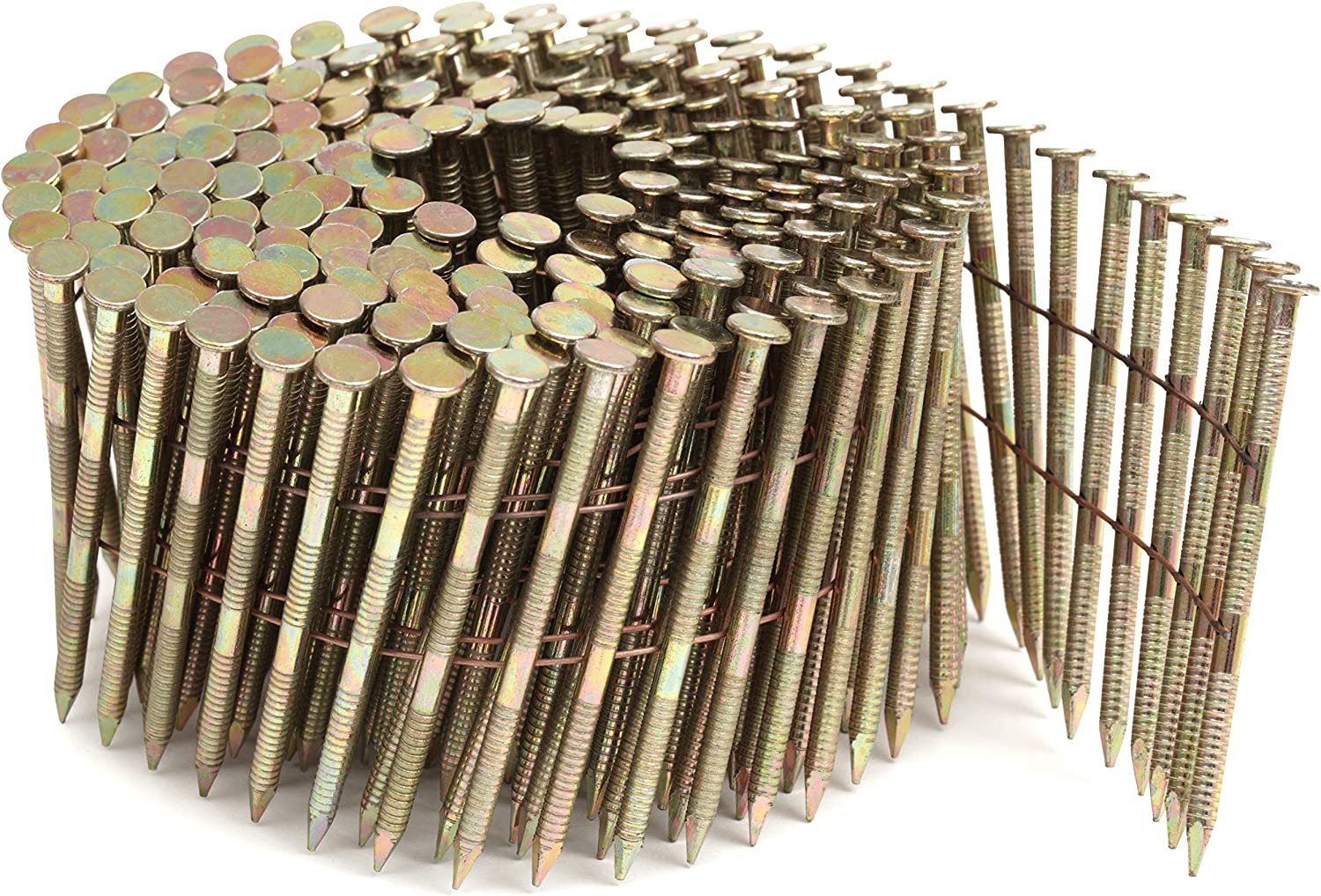 Tacwise 1021 Bright Flat Top Coil Nails Type 3.1 x 90 mm, Diamond Point, Ring Shank, 16° Inclined, Wire Collated, Pack of 4000