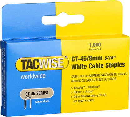 Tacwise 0980 Type CT-45 / 8mm Galvanised, White Cable Staples, Pack of 5,000