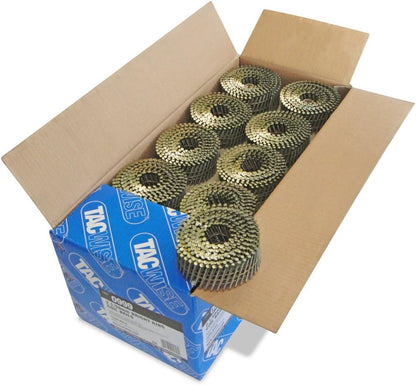 Tacwise 0999 Bright Flat Top Coil Nails Type 2.1 x 50 mm, Diamond Point, Ring Shank, 16° Inclined, Wire Collated, Pack of 14400