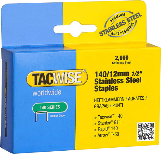 Tacwise 1220 Type 140 / 12 mm Heavy Duty Stainless Steel Staples, Pack of 2,000
