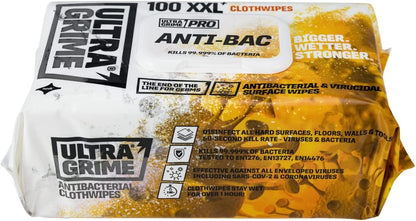 UltraGrime PRO Anti-Bac Cleaning Wet Wipes Disposable Multi-Purpose Cloths (100)