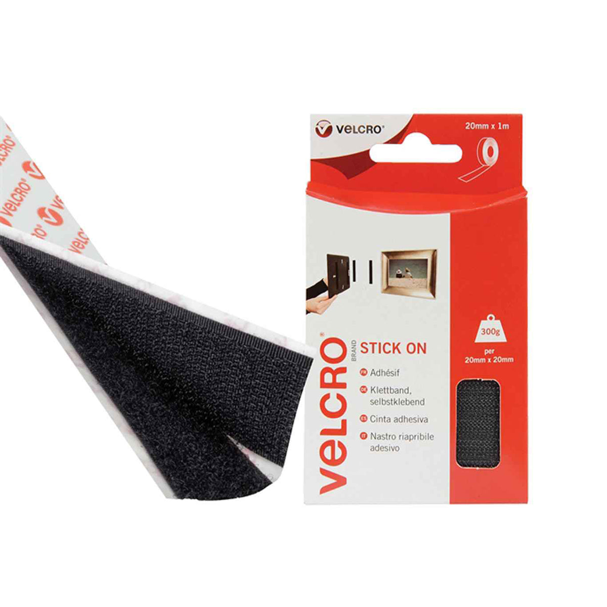 VELCRO 60211 Stick On Tape 20mm x 1m Black