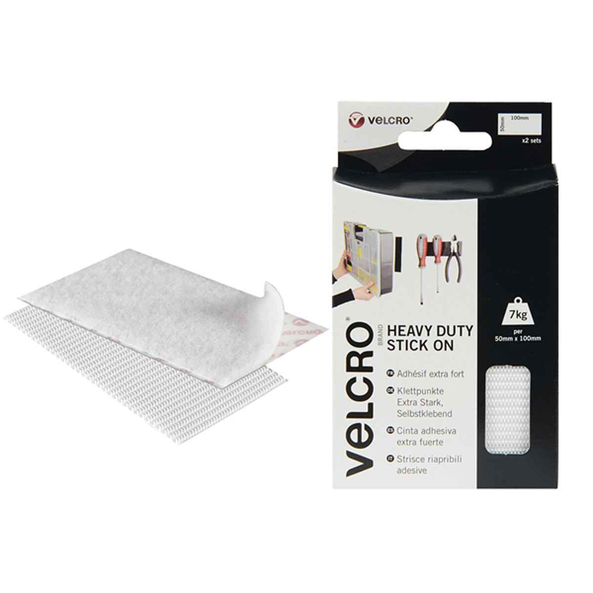 VELCRO 60240 Heavy-Duty Stick On Strips (2) 50 x100mm White