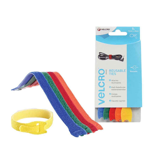 VELCRO 60250 ONE-WRAP Reusable Ties (5) 12mm x 20cm Multi-Colour