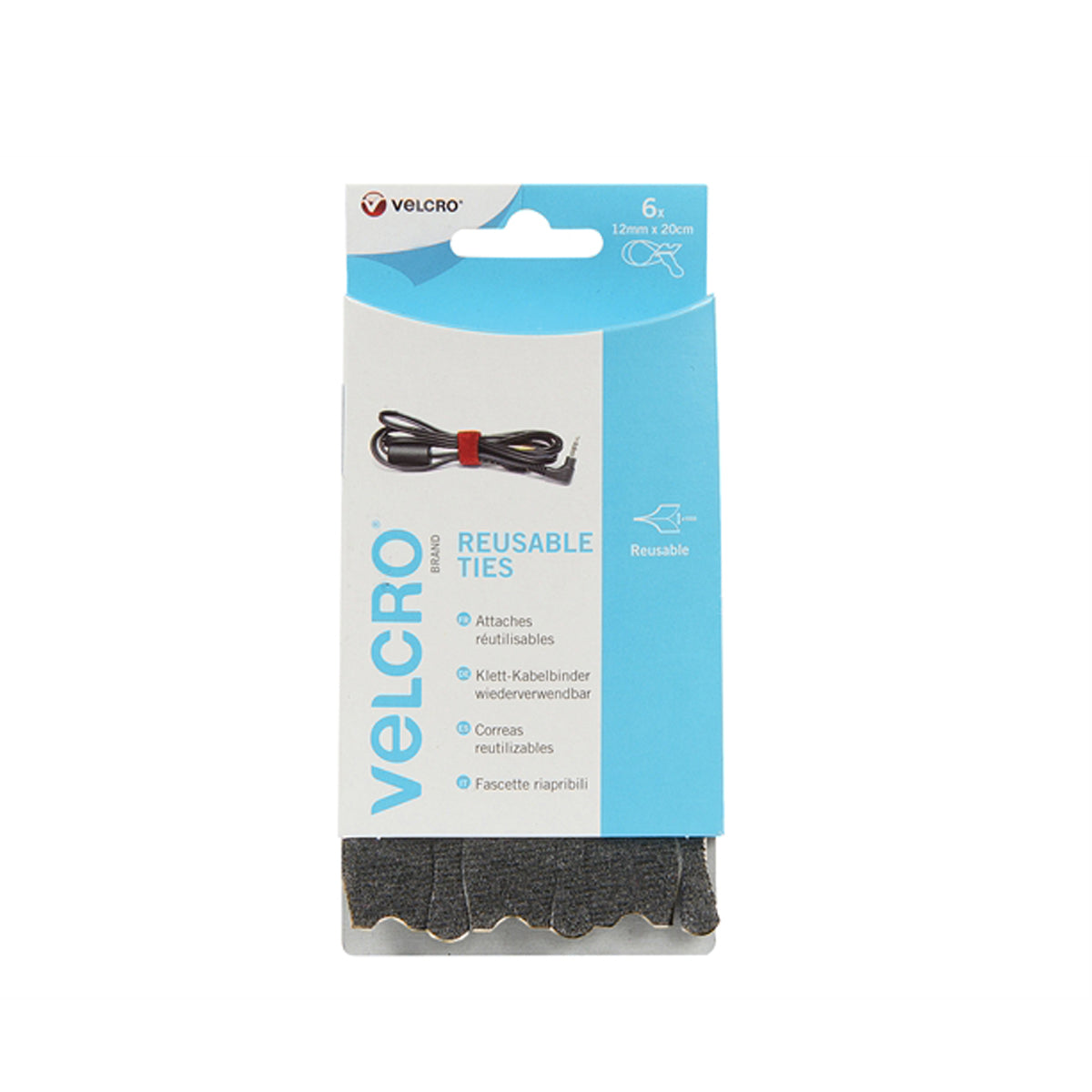 VELCRO 60388  ONE-WRAP Reusable Ties (6) 12mm x 20cm Black