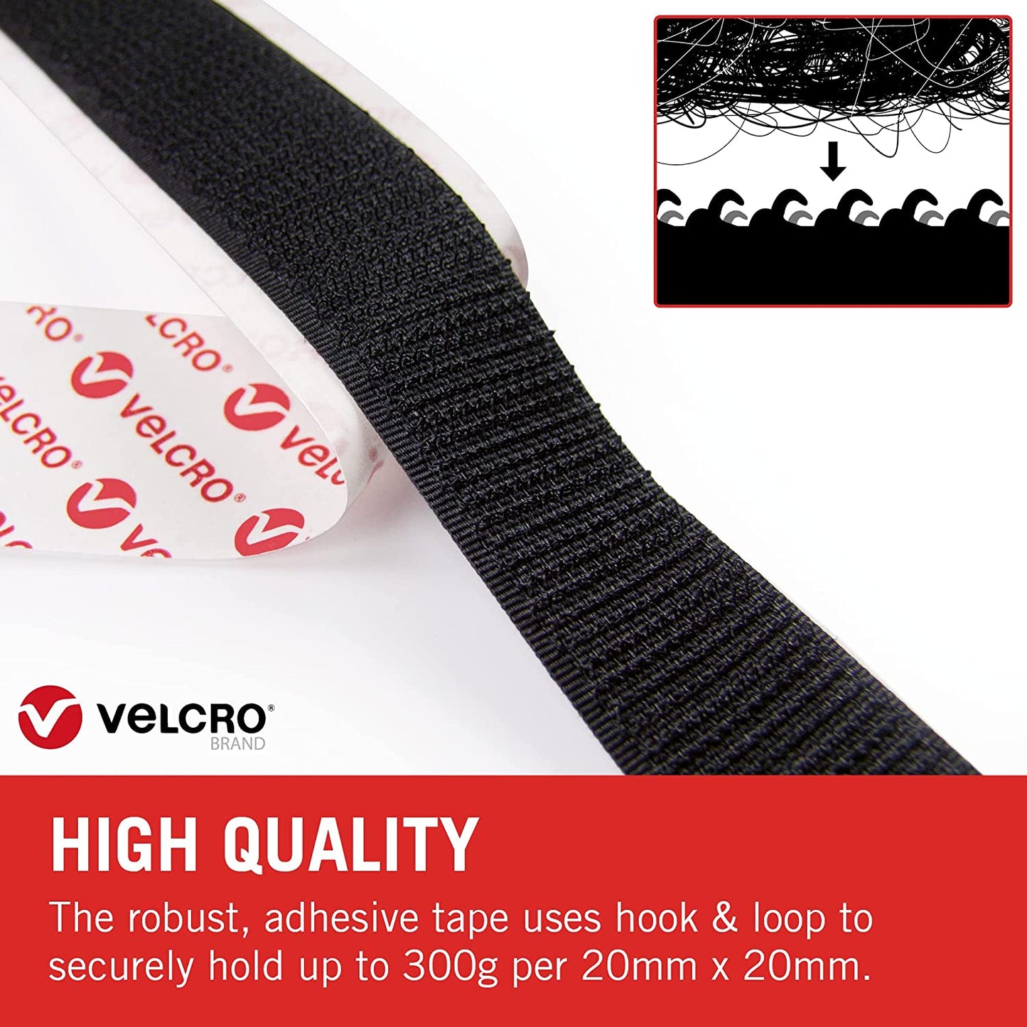 VELCRO 60220 Stick On Tape 20mm x 10m Black