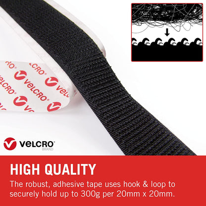 VELCRO 60220 Stick On Tape 20mm x 10m Black