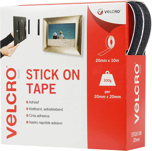 VELCRO 60220 Stick On Tape 20mm x 10m Black