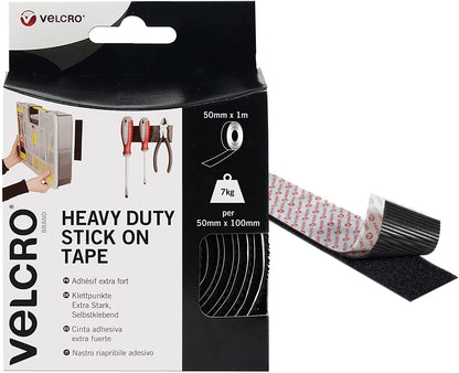 VELCRO 60241 Heavy-Duty Stick On Tape 50mm x 1m Black