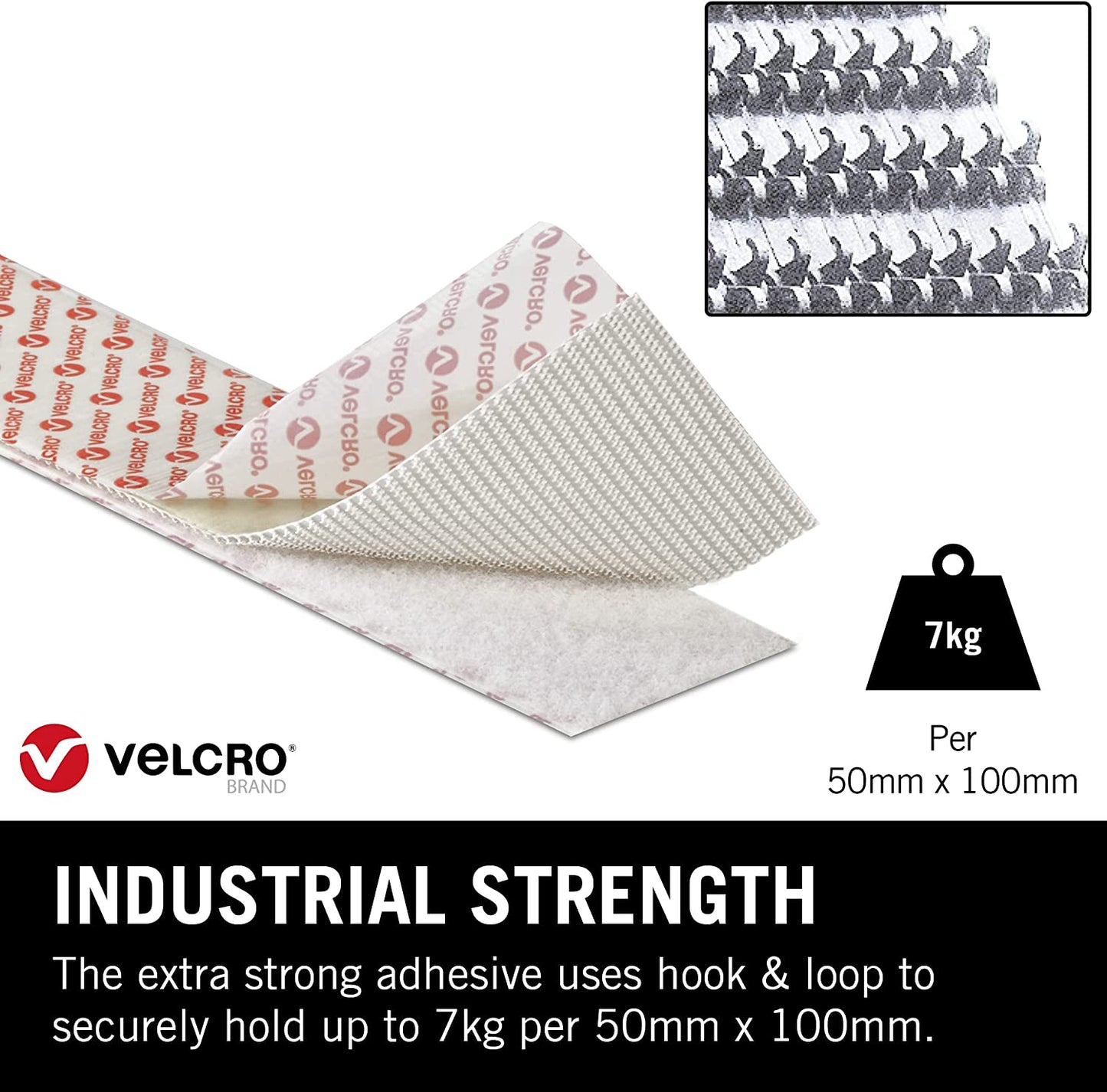 VELCRO 60242 Heavy-Duty Stick On Tape 50mm x 1m White