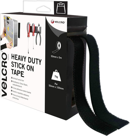 VELCRO 60243 Heavy-Duty Stick On Tape 50mm x 5m Black
