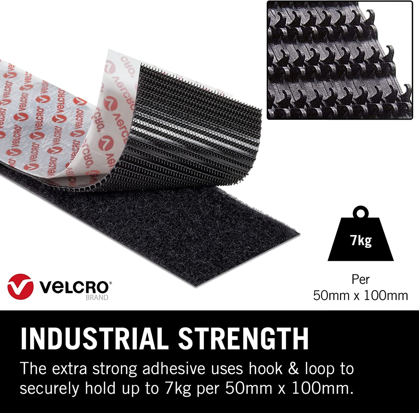 VELCRO 60243 Heavy-Duty Stick On Tape 50mm x 5m Black
