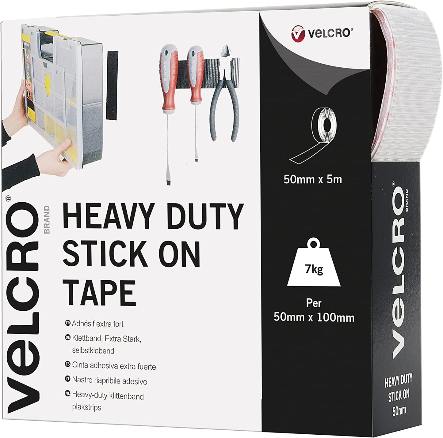 VELCRO 60244 Heavy-Duty Stick On Tape 50mm x 5m White