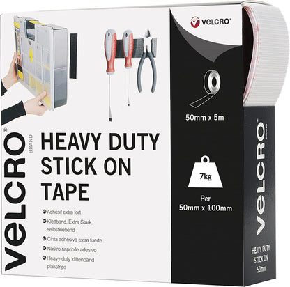 VELCRO 60244 Heavy-Duty Stick On Tape 50mm x 5m White
