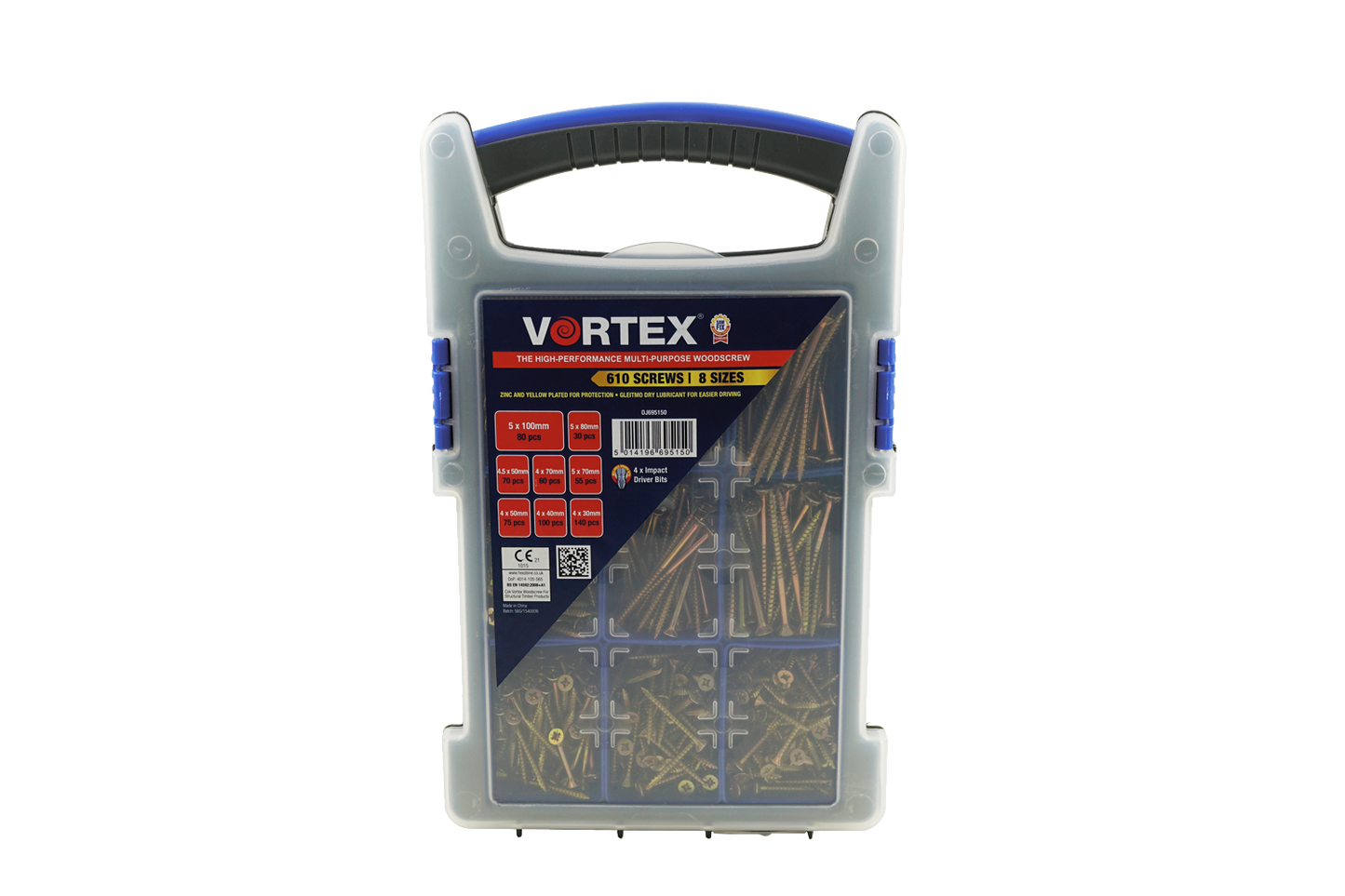 Vortex High Performance Multi Purpose Woodscrews Case 610pcs ASSORTED SIZES