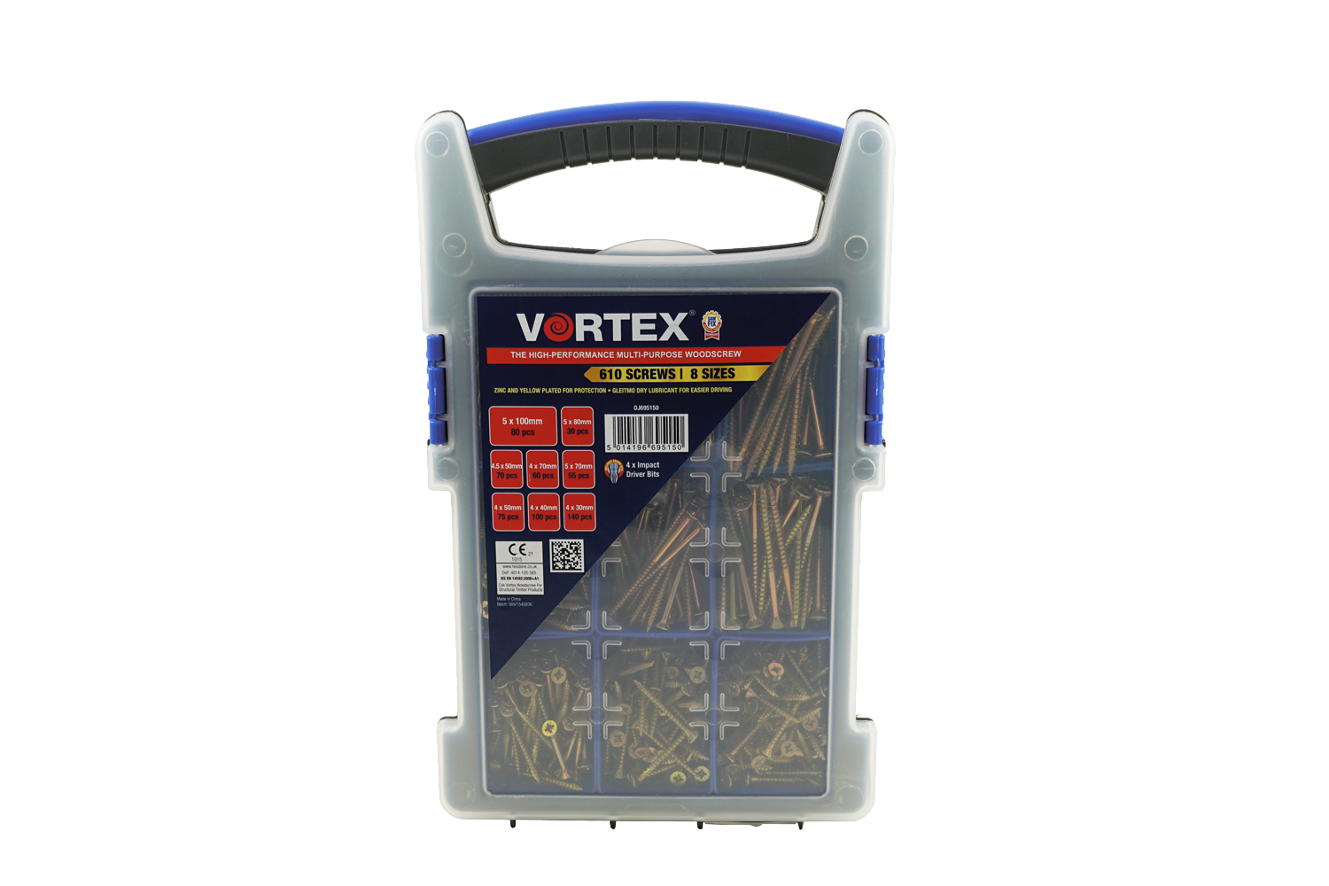 Vortex High Performance Multi Purpose Woodscrews Case 610pcs ASSORTED SIZES