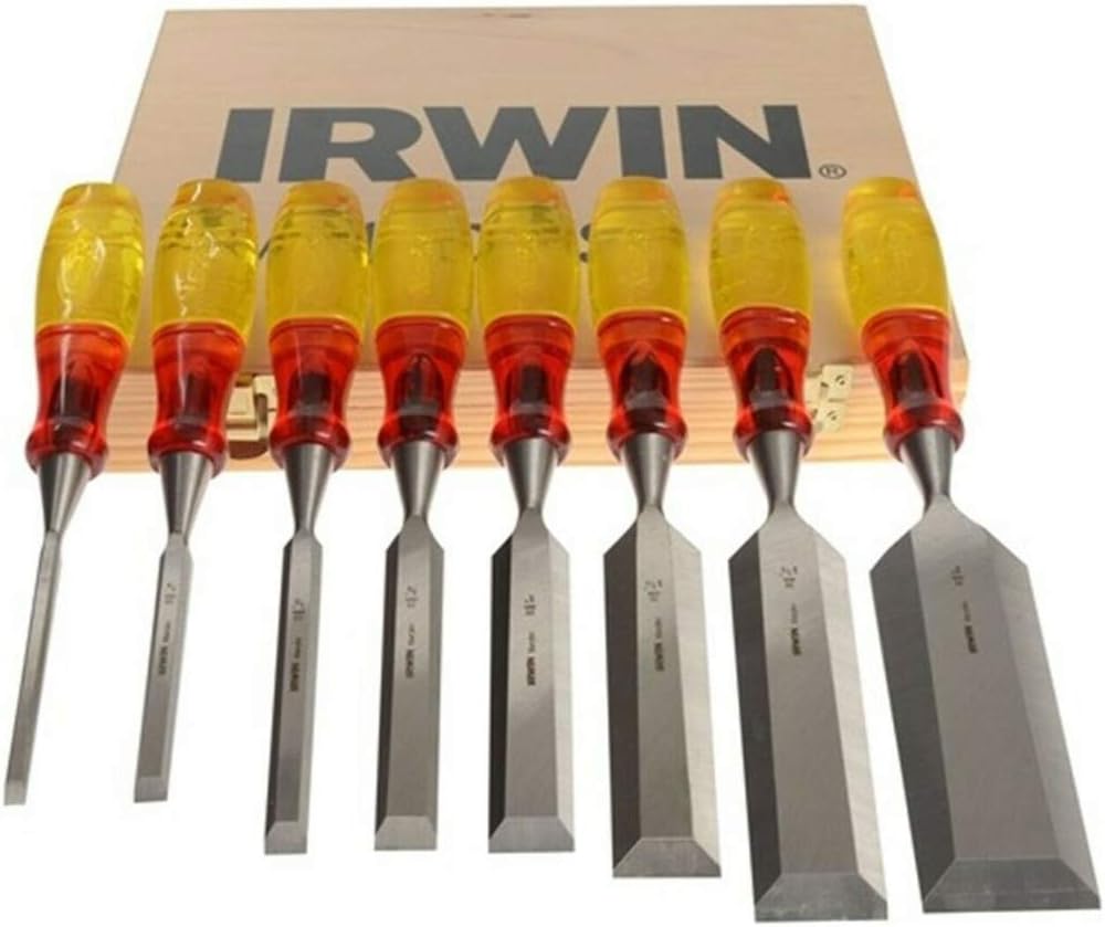IRWIN Marples M373 Splitproof Bevel Edge Chisel Set in Storage Box, 8 Piece