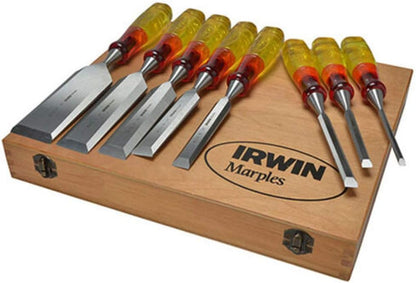 IRWIN Marples M373 Splitproof Bevel Edge Chisel Set in Storage Box, 8 Piece