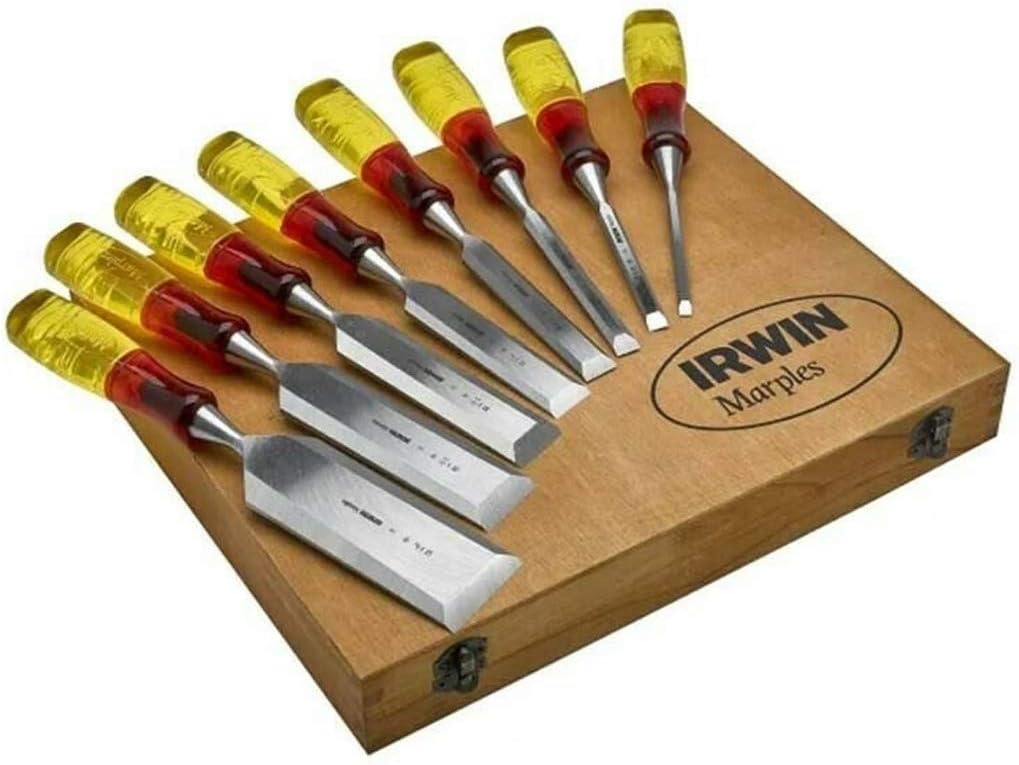 IRWIN Marples M373 Splitproof Bevel Edge Chisel Set in Storage Box, 8 Piece