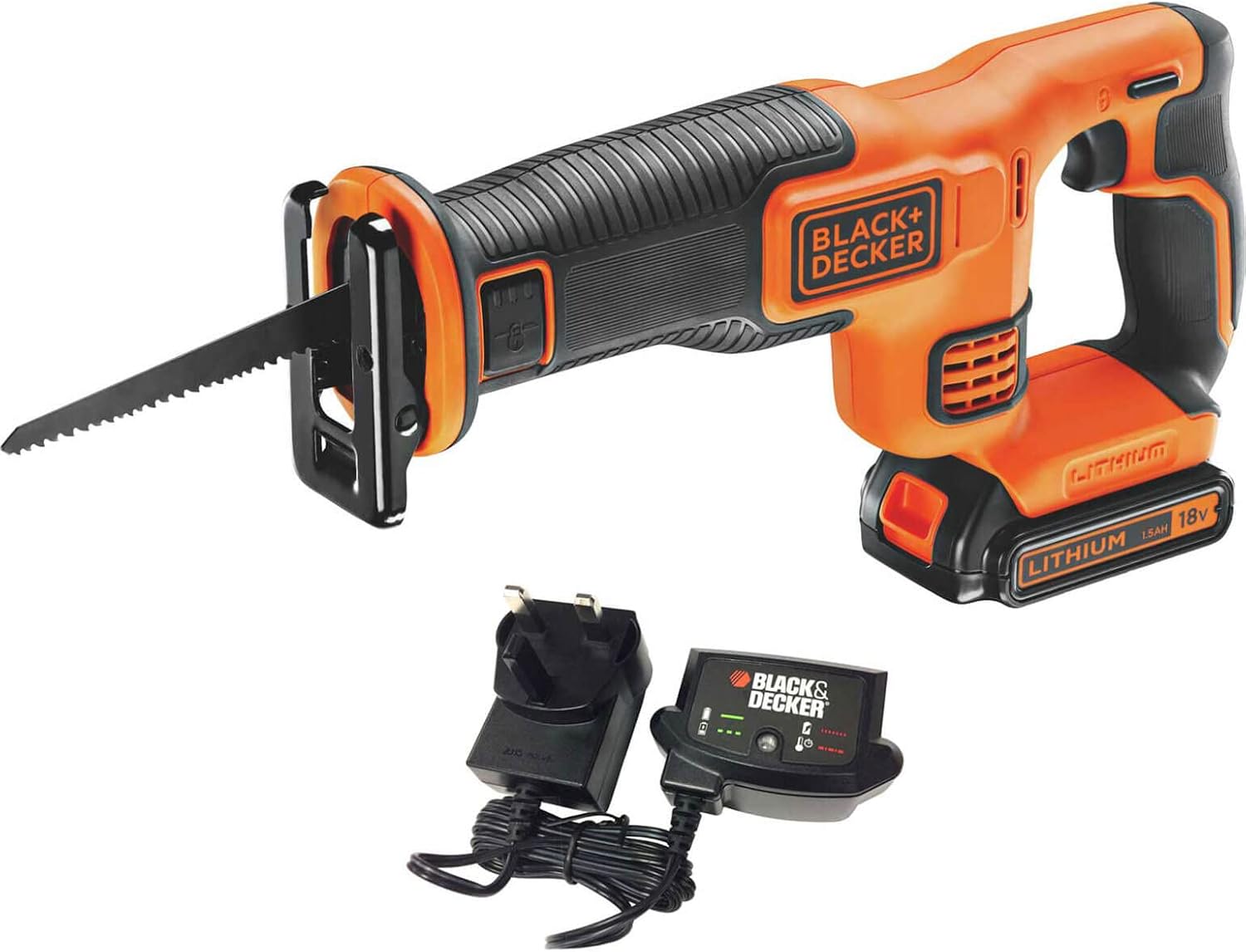 Black & Decker 18V Reciprocating Saw with 1 x 1.5Ah Li-Ion Battery