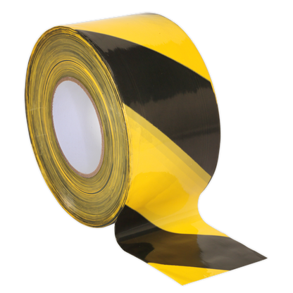 1 x Yuzet Barrier Warning Tape NON Adhesive Black/Yellow 75mm x 500m Cordon
