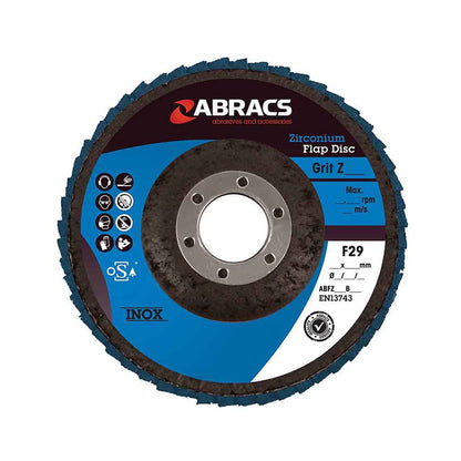 10 x Abracs ABFZ115B080 Zirconium Flap Disc - 115mm x 22mm x 80g