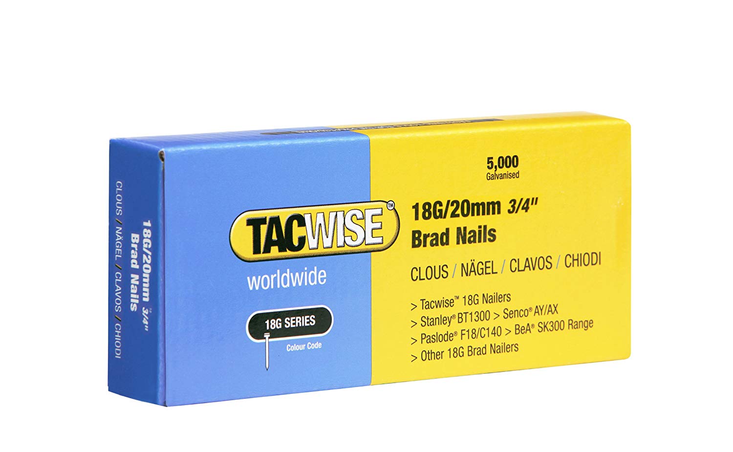 5000 Tacwise 0394 18 Gauge 15mm Brad Nails Galvanised for Nail Guns 18G