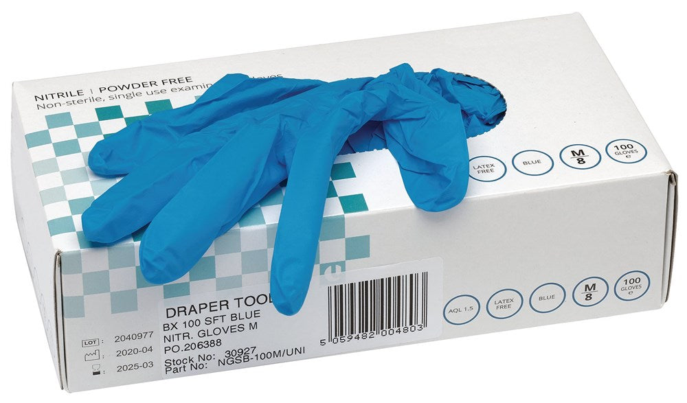 DRAPER 30927 - Nitrile Gloves, Medium, Blue (Pack of 100)