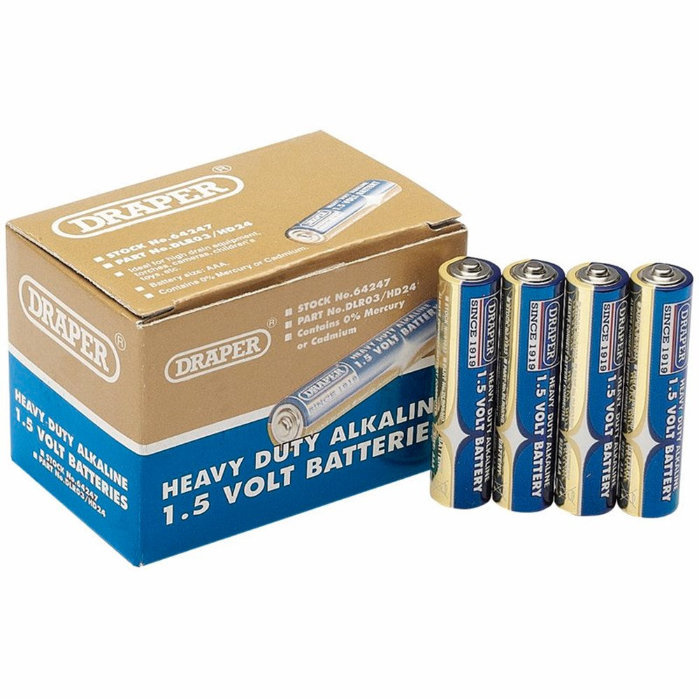 DRAPER 64247 - Heavy Duty Alkaline Batteries AAA (24-Pack, Shrink Wrapped in Packs of Four)